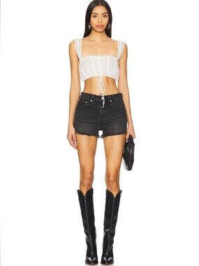 NWT Urban Renewal Recycled Vintage Levis Raw Hem Black Denim Shorts